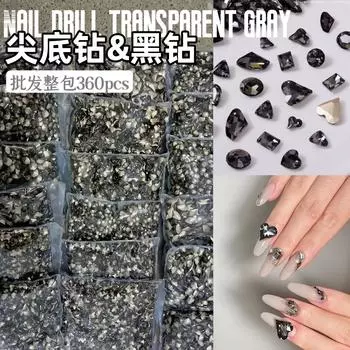 Весь пакет из 360 маникюров прозрачен для серых и черных бриллиантов, а темные украшения взрываются кривыми сердцами, Love Fat Square Nail 1 piece