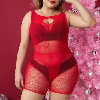 Веселье больших размеров для рождественской вечеринки, обтягивающее цельное сетчатое белье, сексуальное нижнее белье, соблазнение, страсть YD5092Q Simple packaging (white card + OPP)