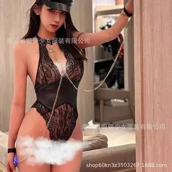 Веселая цепочка для нижнего белья, сексуальная перспектива, патентная кожа, кружевная вставка, одежда с вырезом на шее One size