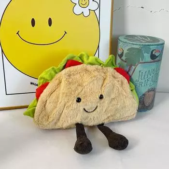 Веселая кукла-сэндвич Милая плюшевая кукла-бургер Мультяшная кукла-хлеб Детские успокаивающие игрушки Свадьба 12cm (bead chain)