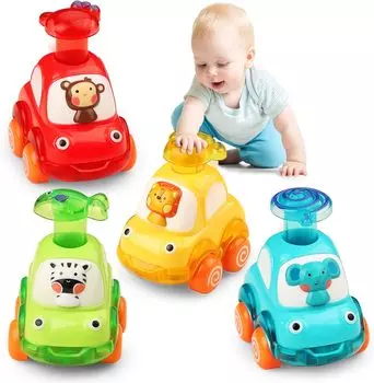 Веселая машина под давлением лесных животных, мультяшная инерционная машина, раздвижная игрушечная модель автомобиля