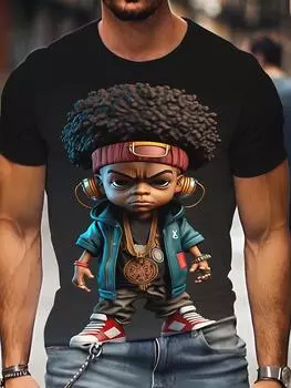 Веселая модная футболка для мужчин и женщин с 3D-принтом, летняя повседневная уличная мода, персонализированная с коротким рукавом S чёрный