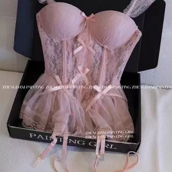 Веселая новая девушка розовая пряжа частный дом кружевной бюст сексуальный рыбий косточка пояс стальной ободок забавное нижнее белье женская большая грудь M розовый