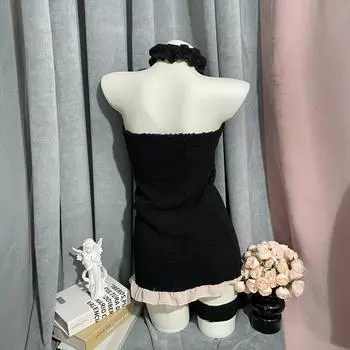 Веселая одежда плюшевая с открытой спиной чистое желание горничная кос киска малышки облегающий сексуальное искушение свободный костюм One size