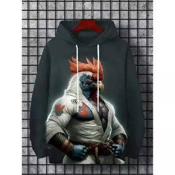 Веселая японская модная мужская толстовка с капюшоном в стиле Харадзюку, повседневная толстовка y2k, мужская осенне-зимняя спортивная толстовка с капюшоном с рисунком в виде курицы и выдры L