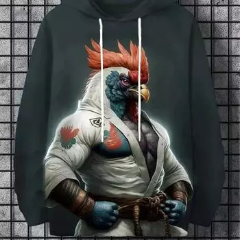 Веселая японская модная мужская толстовка с капюшоном в стиле Харадзюку, повседневная толстовка y2k, мужская осенне-зимняя спортивная толстовка с капюшоном с рисунком в виде курицы и выдры S