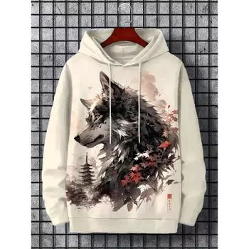 Веселая японская модная мужская толстовка с капюшоном в стиле Харадзюку, повседневная толстовка y2k, мужская осенне-зимняя спортивная толстовка с капюшоном в стиле аниме со зверями L