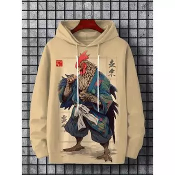 Веселая японская модная мужская толстовка с капюшоном в стиле Харадзюку, повседневная толстовка y2k, мужская осенне-зимняя спортивная толстовка с капюшоном с рисунком в виде курицы и выдры L