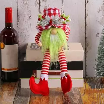 Веселая рождественская безликая кукла-гном, длинная клетчатая шляпа с длинными ногами, круглый нос, яркие цветные украшения для куклы, домашний декор, рождественский подарок красный