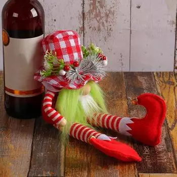 Веселая рождественская безликая нога, клетчатая кукла-гном, шляпа с длинным носом, круглая яркая цветная кукла, украшения красный