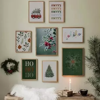 Веселая Рождественская елка Цветок Шишка Письмо Плакаты Печать Холст Картина Фестиваль Настенное Искусство Картины Гостиная Домашний Декор 21X30cm No Frame