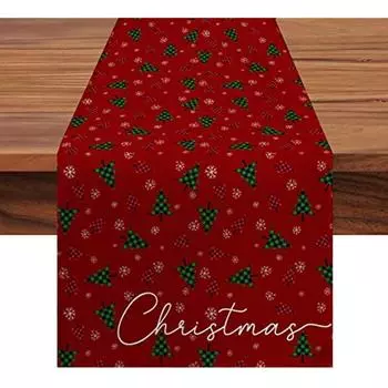 Веселая Рождественская елка, дорожка для стола, снежно-красное украшение для кухонного стола для праздника, свадьбы, дома и на открытом воздухе, рождественская вечеринка 150x33cm59x13inch красный