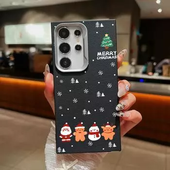 Веселая рождественская елка с рисунком лося из ТПУ тонкий чехол для Samsung S24 FE S23 S22 Ultra A16 A55 A35 A54 A14 A34 мягкий матовый противоударный кожаный текстурный чехол Samsung S24 чёрный