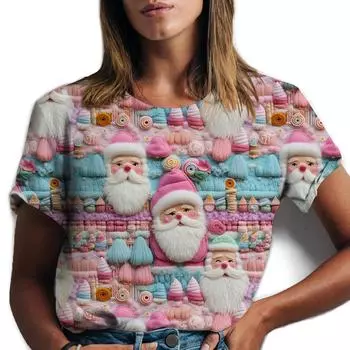 Веселая рождественская футболка женская с рисунком Санта-Клауса женская футболка с коротким рукавом женская изысканная ручная работа с 3D-принтом футболки топ S