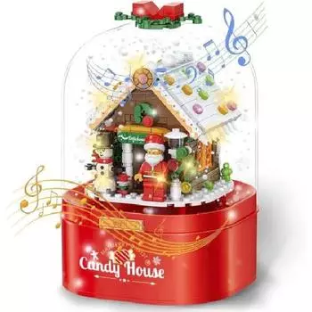 Веселая рождественская музыкальная шкатулка DIY Строительные блоки Конфетный дом Набор с автоматическим снегопадом