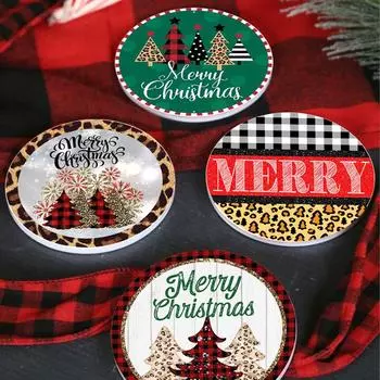 Веселая рождественская подставка под стакан с пробковой основой. Красивые круглые подставки с узорами. Подарки для украшения кухни дома.