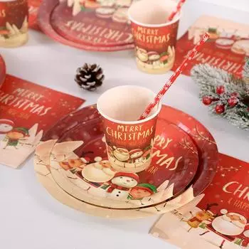 Веселая рождественская тематическая вечеринка одноразовая посуда набор бумажные тарелки салфетки стаканчики 2024 рождественское украшение для дома 2024 Новый год