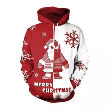 Веселая рождественская толстовка с графическим принтом, модная толстовка с капюшоном в виде Санта-Клауса и снежинки с 3D-принтом для мужчин, повседневная зимняя толстовка с капюшоном S