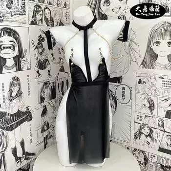 Веселая сексуальная сексуальная пижама Перспектива Нижнее белье Пижамы Соблазнительные комплекты Разрезы на груди Большой размер Цельное нижнее белье F [80-80 kg]