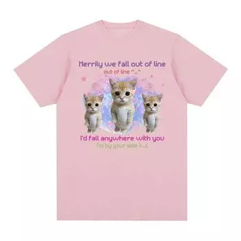 Весело мы выпадаем из линии забавная футболка с рисунком кота мема для мужчин и женщин модные повседневные футболки большого размера из 100% хлопка летние топы S чёрный