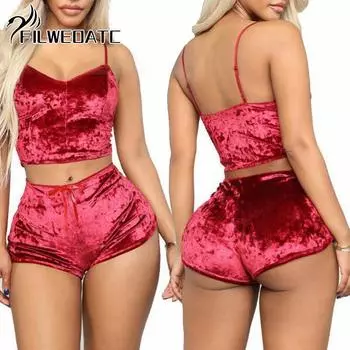 Веселое нижнее белье, европейский и американский золотой бархат, шорты на подтяжках и пижама, комплект из двух предметов S
