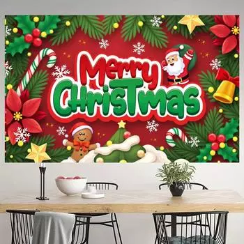 Веселое рождественское украшение 2024 Санта-Клаус пряничный человечек на красном фоне для домашней вечеринки 2025 декор рождественский реквизит для фотосъемки