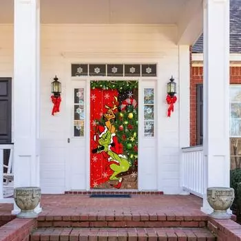 Веселое рождественское украшение на дверь с изображением зеленых монстров, моющийся и многоразовый фон, баннер на тканевой основе, украшение на входную дверь в фермерский дом, рождественский зимний декор 1pc
