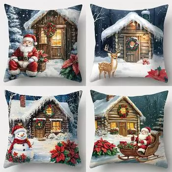 Веселое рождественское украшение наволочка коттедж снежный вид наволочка диванная подушка люкс украшение для комнаты подарок на Новый год 40x40cm