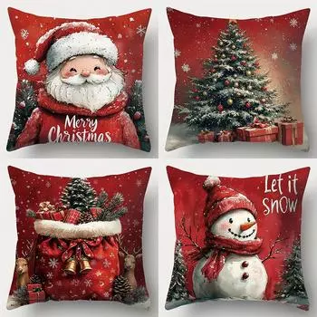 Веселое рождественское украшение Наволочка Санта Клаус Снеговик Рождественская елка Подушка Чехол для дивана Подушка для украшения дома Подарок 40x40cm