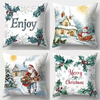 Веселое рождество Праздничное украшение Наволочка Зимний снеговик Санта-Клаус Подушка Чехол для диванной подушки Украшение для дома 40x40cm