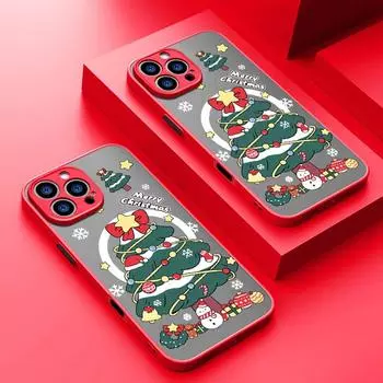 Веселого Рождества Candy Tree Print Матовый прозрачный чехол для iPhone 16 Pro Max 15 Plus 14 13 Pro 11 Противоударный мягкий край для Magsafe Magnetic Phone Cover iPhone 16 чёрный