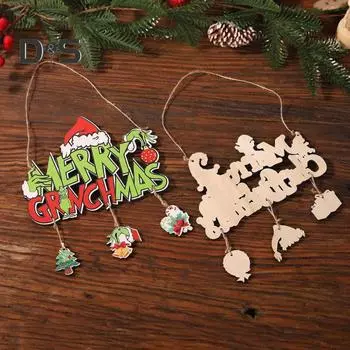 Веселого Рождества деревянная дверная табличка Рождественская елка Зеленый эльф украшение для дома праздник подвесная табличка для входной двери настенный декор окна B
