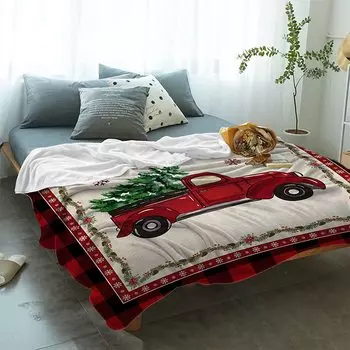 Веселого Рождества фланелевый флисовый плед из микрофибры, супермягкое уютное одеяло, снежинка, рождественская елка, ретро-грузовик, флисовое одеяло 75x90cm