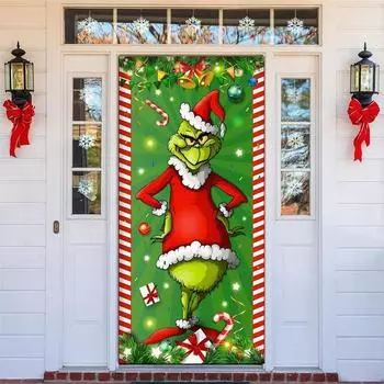 Веселого Рождества Гринч Рождественские дверные украшения Баннер Гринч Зеленый фон