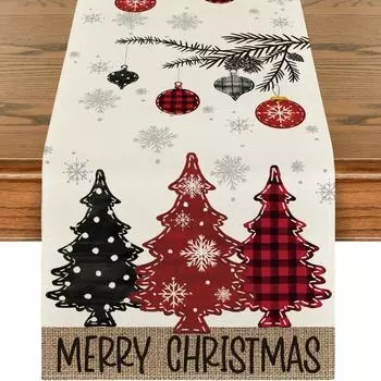 Веселого Рождества, красные сосны, льняная дорожка для стола, зимняя рождественская праздничная вечеринка, декор для кухни, обеденного стола, украшения Navidad 33*183cm