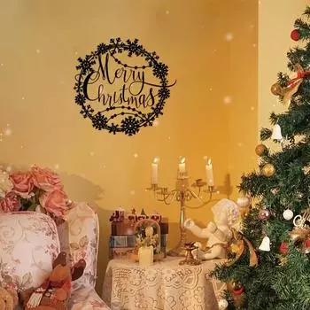 Веселого Рождества, круглая металлическая настенная картина - праздничный логотип с надписью | Идеально подходит для спальни, кухни, входной двери и рождественских подарков светло-серый