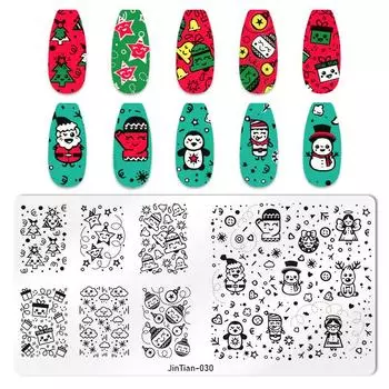 Веселого Рождества, пластины для стемпинга для нейл-арта, украшения для ногтей, шаблоны для ногтей, дизайн маникюра, белые пластины для снега, дизайн ногтей