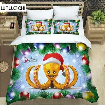 Веселого Рождества Постельное белье Пододеяльник Комплект,Рождественские елки Снеговик и узор домика Напечатанный комплект пододеяльника Мягкий стеганый чехол EU single(135x200cm)
