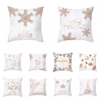 Веселого Рождества розово-золотой персиковый бархат наволочка украшение диванная подушка чехол для спальни комната дом 45x45 см 40x40cm