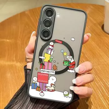 Веселого Рождества Санта-Клаус Подарочный чехол для Samsung S24 FE S23 Ultra A55 A35 A54 A34 A15 для MagSafe Противоударный мягкий матовый магнитный чехол для телефона Samsung S24 чёрный