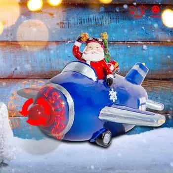 Веселого Рождества, светящийся самолет, смоляное рождественское украшение в виде деревни, самолет, Санта-Клаус, коллекционные фигурки, домашний настольный декор