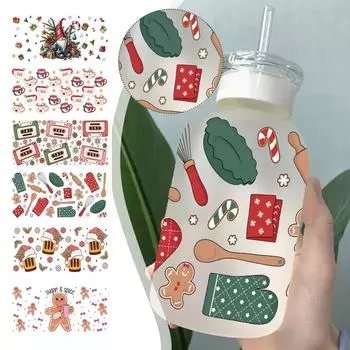 Веселого Рождества УФ DTF переводные наклейки мультфильм для стаканов чашки наклейка водонепроницаемый цветной W2M0 D24894-1pc
