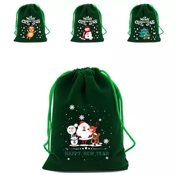 Веселого Рождества Зеленый ворсовый мешочек для конфет с завязкой Подарочная упаковка Мешочек Рождественские украшения Новогодние сувениры 2