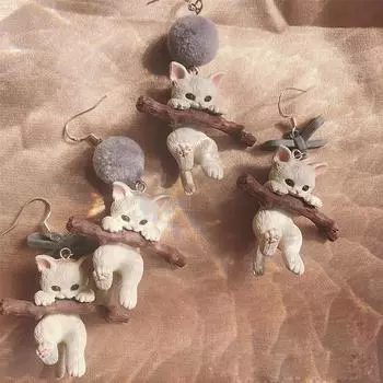 Веселые и милые серьги Hug Chai Cat, серьги-шарики для волос