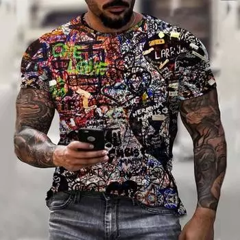 Веселые красочные граффити летние меняющие цвет цифровые 3D повседневные мужские футболки с круглым вырезом модный мужской топ с коротким рукавом 6XL