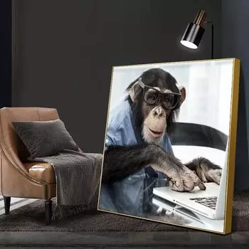 Веселые обезьянки серьезно работают над картиной на холсте Современные постеры и принты с животными Настенные художественные изображения для украшения гостиной и дома 20x20cm No Framed