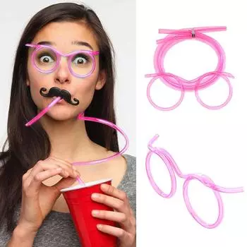 Веселые очки с соломенной крышкой для питья, очки с соломенной крышкой для детской вечеринки (красный)