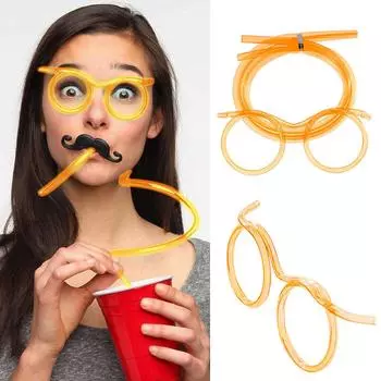 Веселые очки с соломенной крышкой для питья, очки с соломенной крышкой для детской вечеринки (оранжевый)