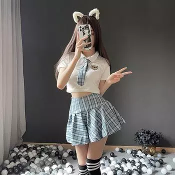 Веселые японские студенты милые сексуальные женские формы соблазнение плиссированная юбка костюм страсть свободный ночной клуб jk One size
