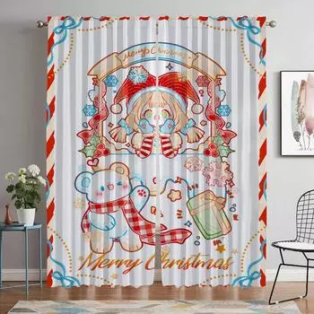 Веселые рождественские антимоскитные шторы для гостиной, домашний интерьер, шторы, 2 шт., затемняющие шторы, тюль для спальни W50xH70cmx2pcs-CL
